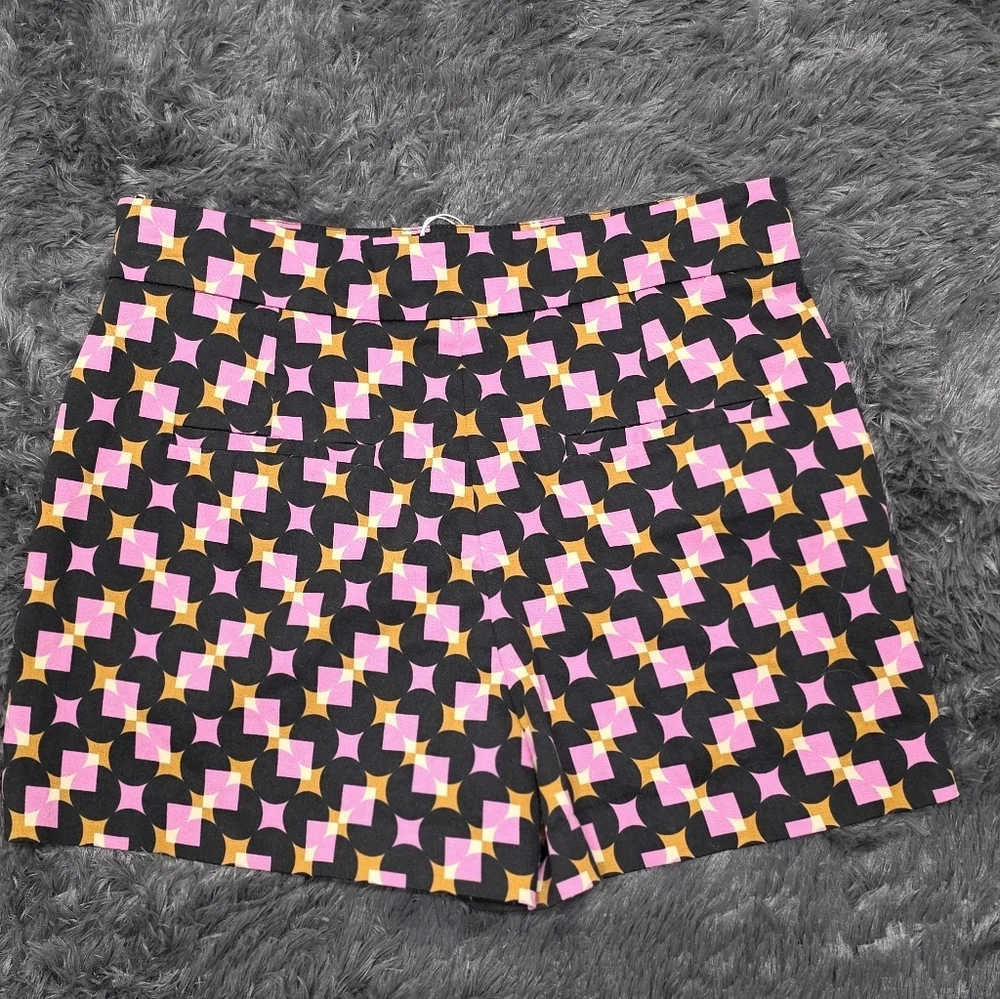 Zara -Black Shorts w/Pink & Orange Geometric Print. Size L. EUC